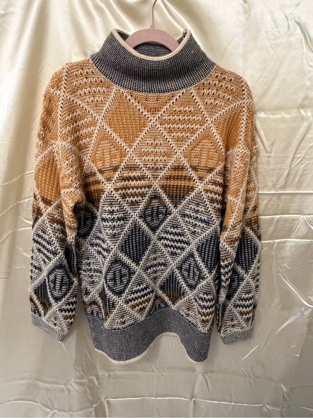 Hem & Thread Brown and Gray Patterned Turtleneck Sweater